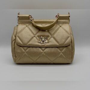 New Badgley Mischka Gold Diamond Quilted Shoulder Bag
